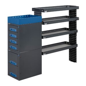 150 cm päädystä aukeava pakettiauton hyllykkö / laatikosto korkeus 120 cm