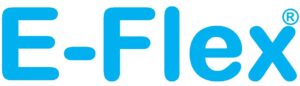 E-Flex pakettiauton hyllyt logo. E-Flex on rekisteröity tuotemerkki